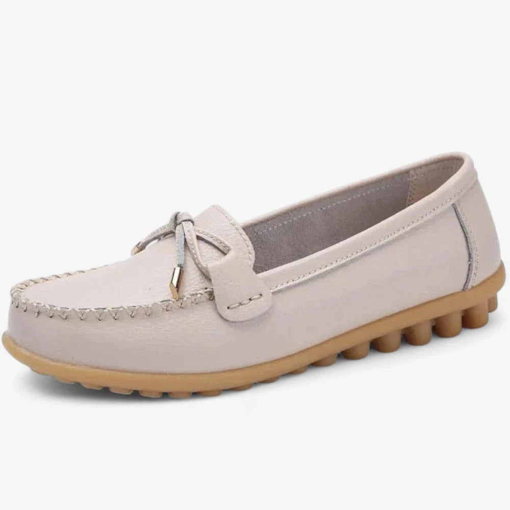 AtelierMocassin Beige / 35 Mocassins Femme en Cuir Beige avec Nœud Esthétique