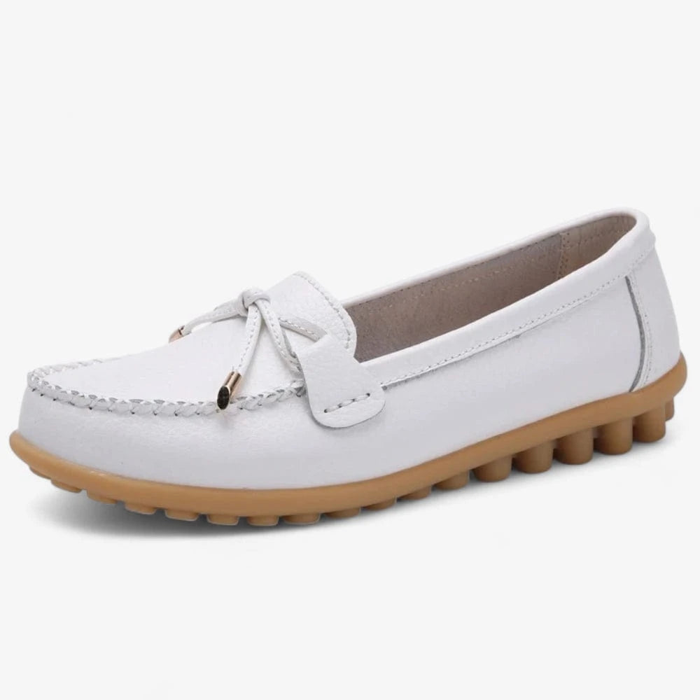 AtelierMocassin Blanc / 35 Mocassins Femme en Cuir Blanc avec Nœud Esthétique