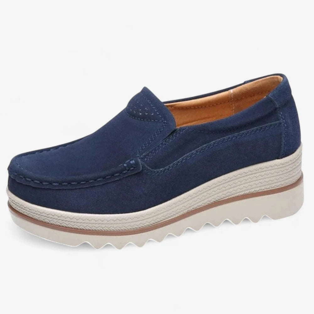 AtelierMocassin Bleu Marine / 35 Mocassins Femme en Cuir Bleu Marine Compensés