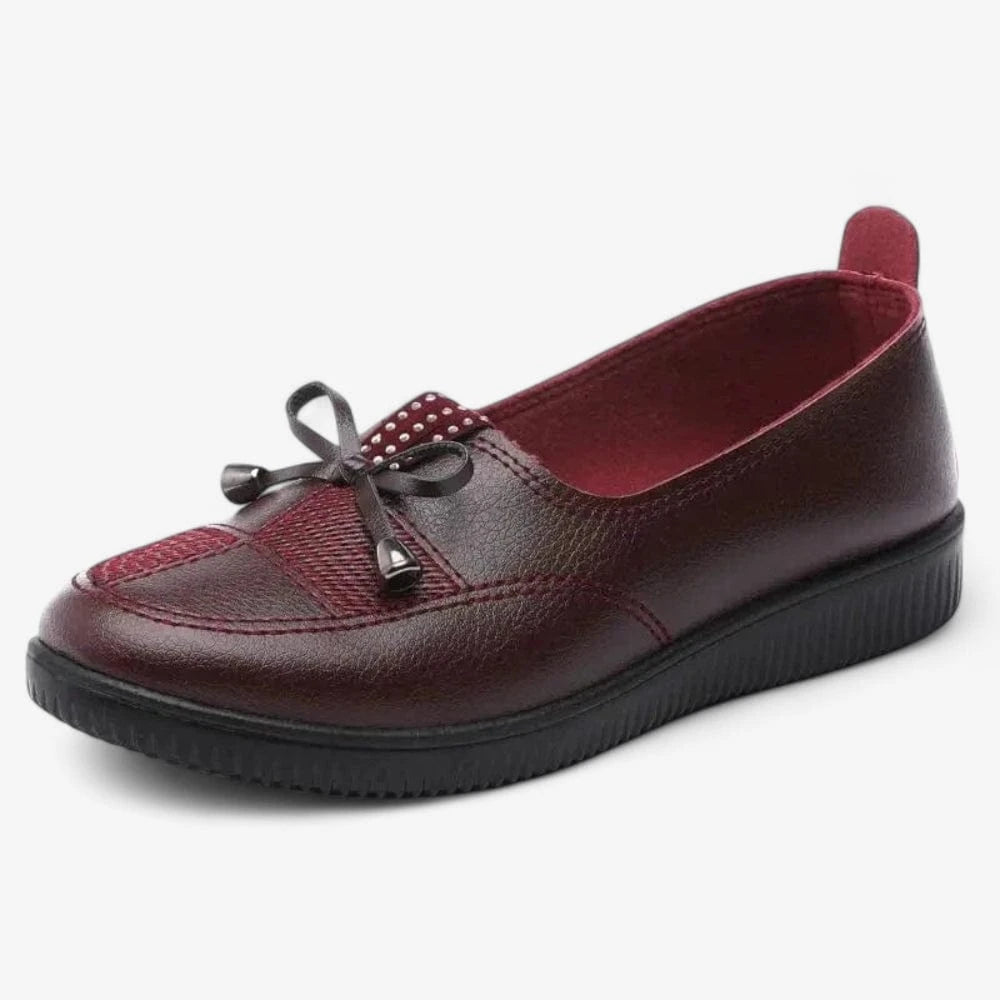 AtelierMocassin Bordeaux / 35 Mocassin Femme en Cuir Bordeaux avec Nœud Décoratif