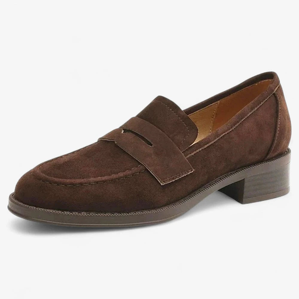 AtelierMocassin Marron / 34 Mocassins Femme en Daim & Cuir Marron à Talon