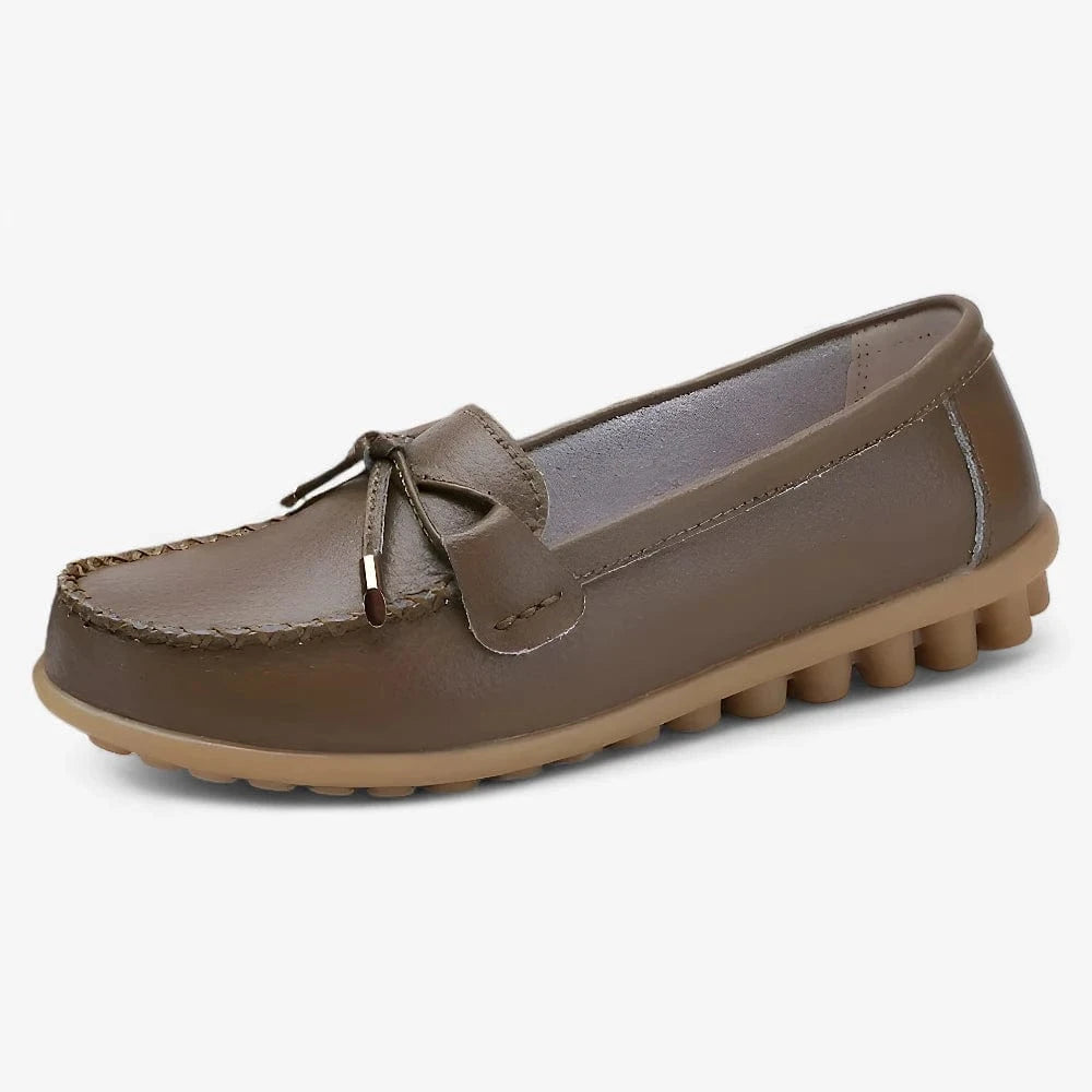AtelierMocassin Marron / 35 Mocassins Femme en Cuir Marron avec Nœud Esthétique
