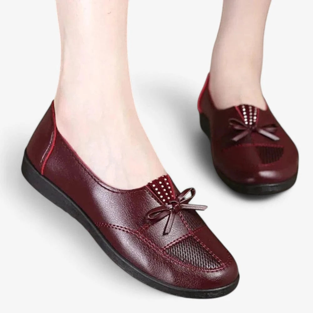 AtelierMocassin Mocassin Femme en Cuir Bordeaux avec Nœud Décoratif