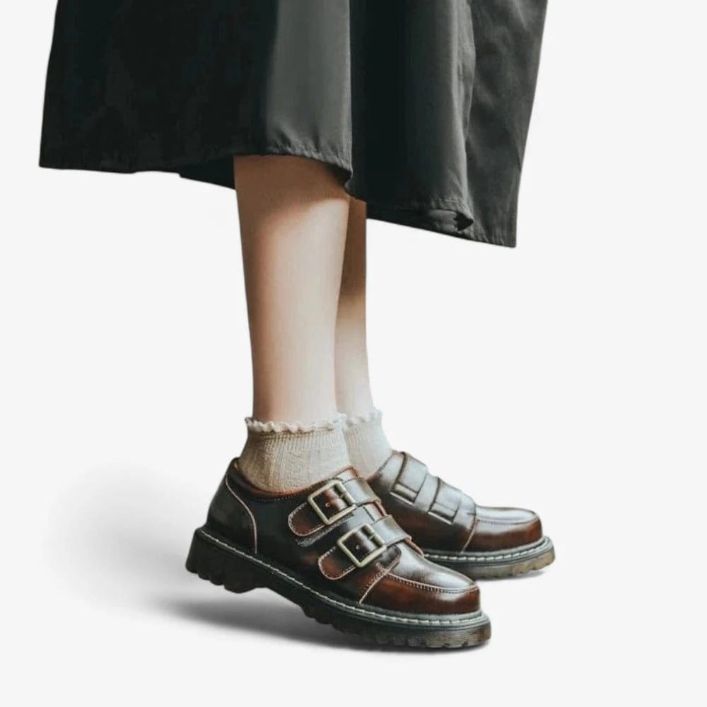 AtelierMocassin Mocassin Femme en Cuir Marron Plateforme Sans Lacet