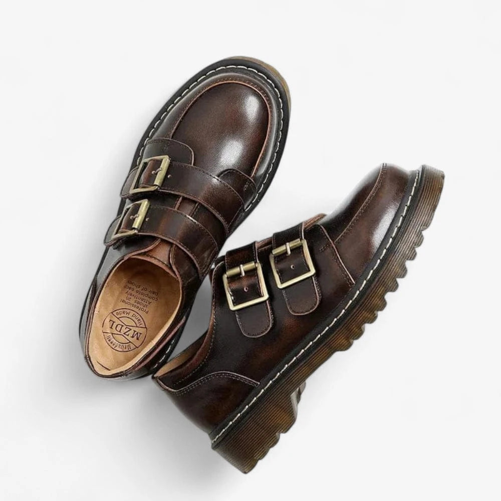 AtelierMocassin Mocassin Femme en Cuir Marron Plateforme Sans Lacet