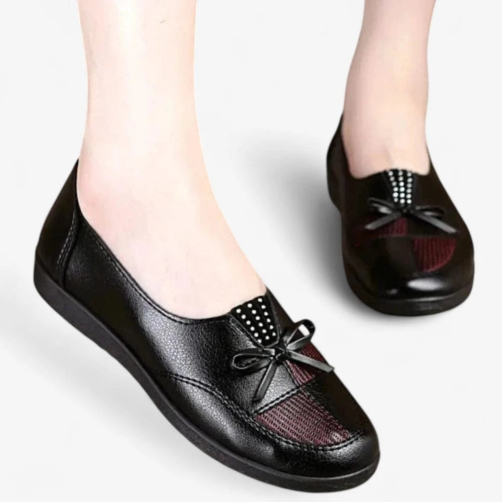 AtelierMocassin Mocassin Femme en Cuir Noir avec Nœud Décoratif