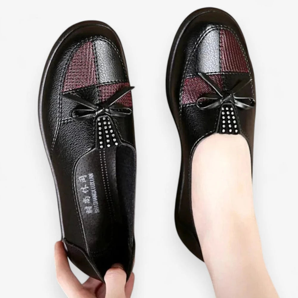 AtelierMocassin Mocassin Femme en Cuir Noir avec Nœud Décoratif