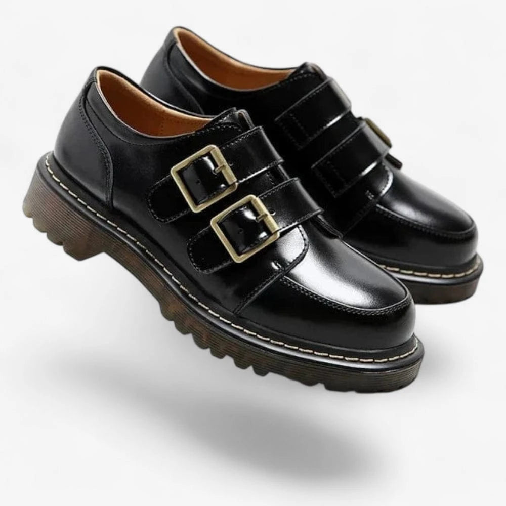 AtelierMocassin Mocassin Femme en Cuir Noir Plateforme Sans Lacet