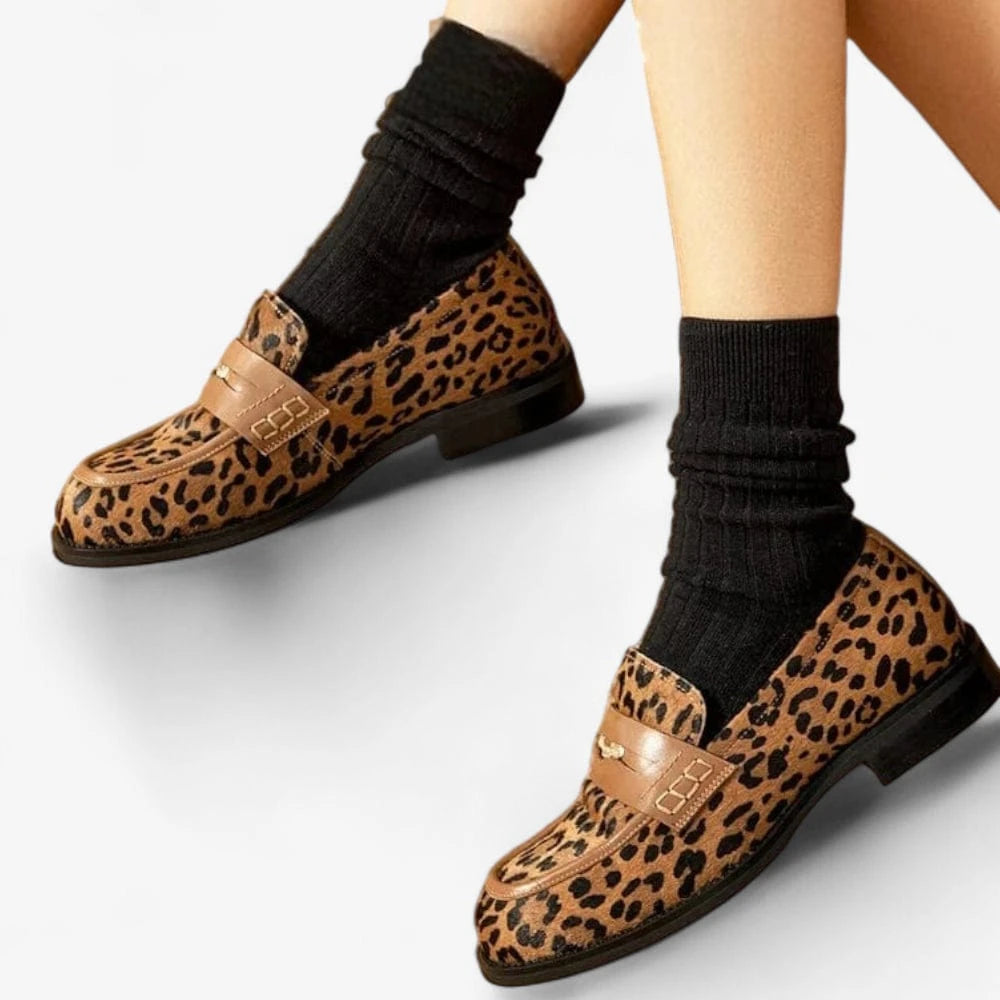 AtelierMocassin Mocassins Femme Compensés en Cuir Léopard