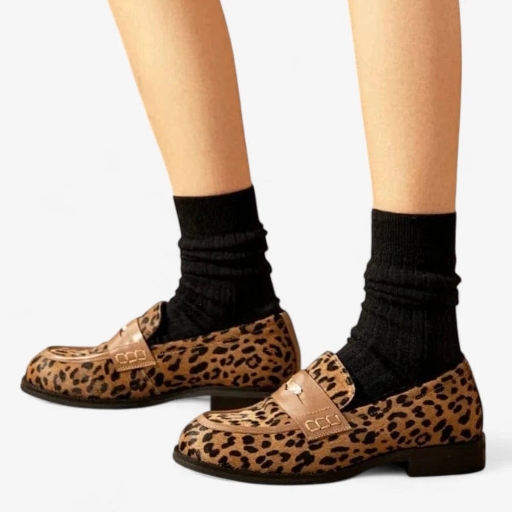 AtelierMocassin Mocassins Femme Compensés en Cuir Léopard
