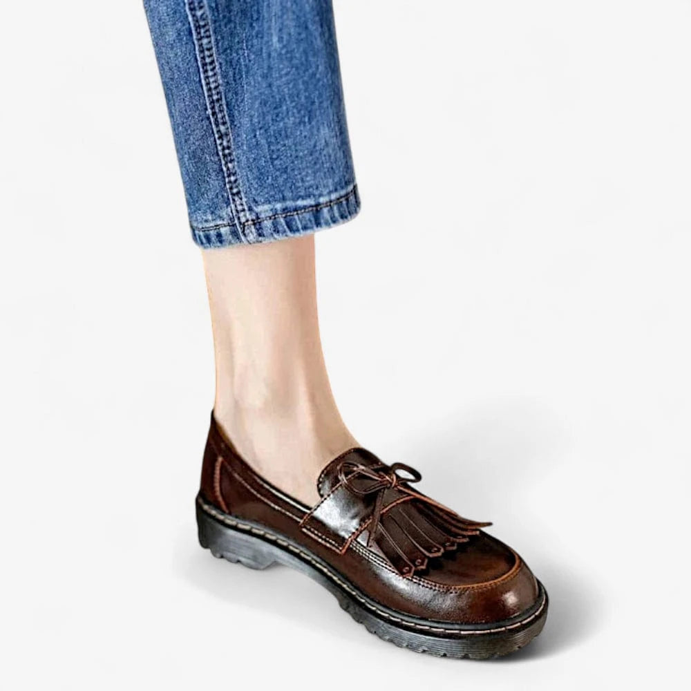 AtelierMocassin Mocassins Femme Compensés en Cuir Marron à Franges