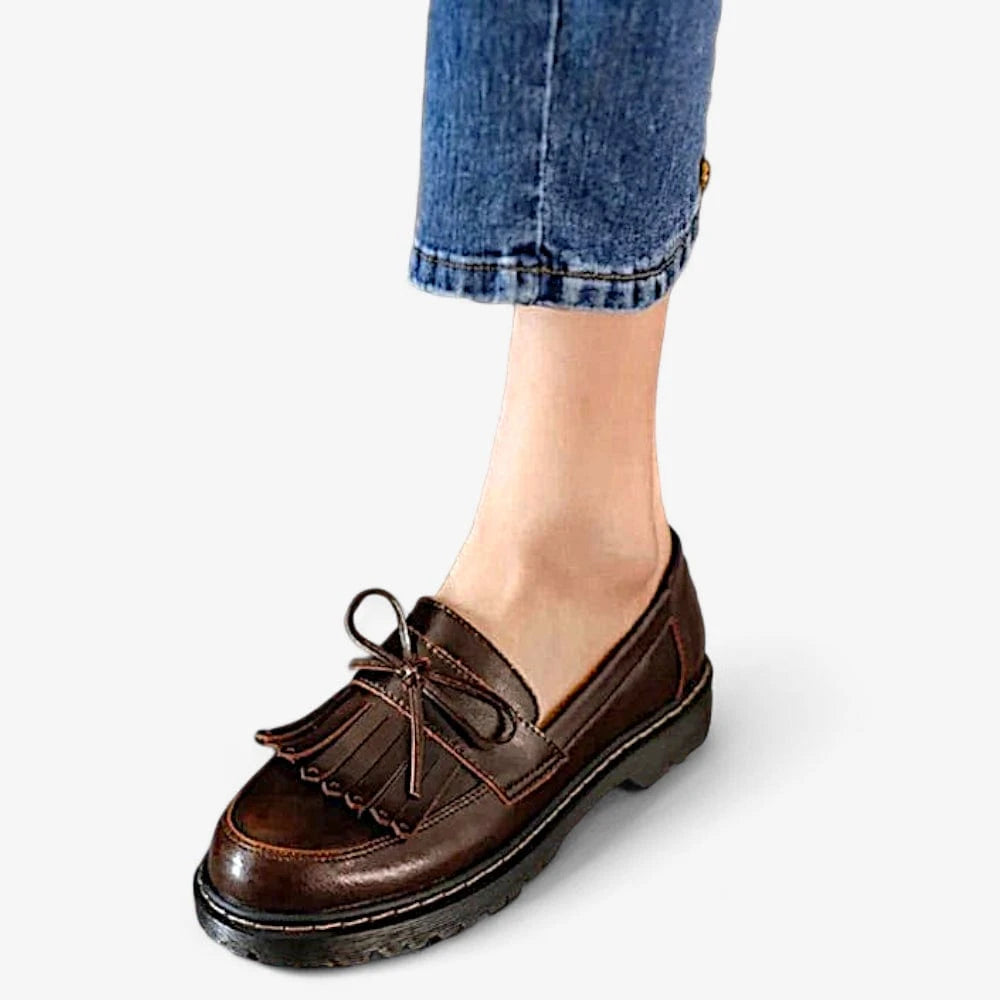 AtelierMocassin Mocassins Femme Compensés en Cuir Marron à Franges