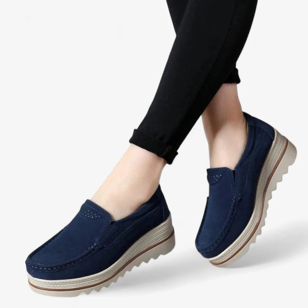 AtelierMocassin Mocassins Femme en Cuir Bleu Marine Compensés