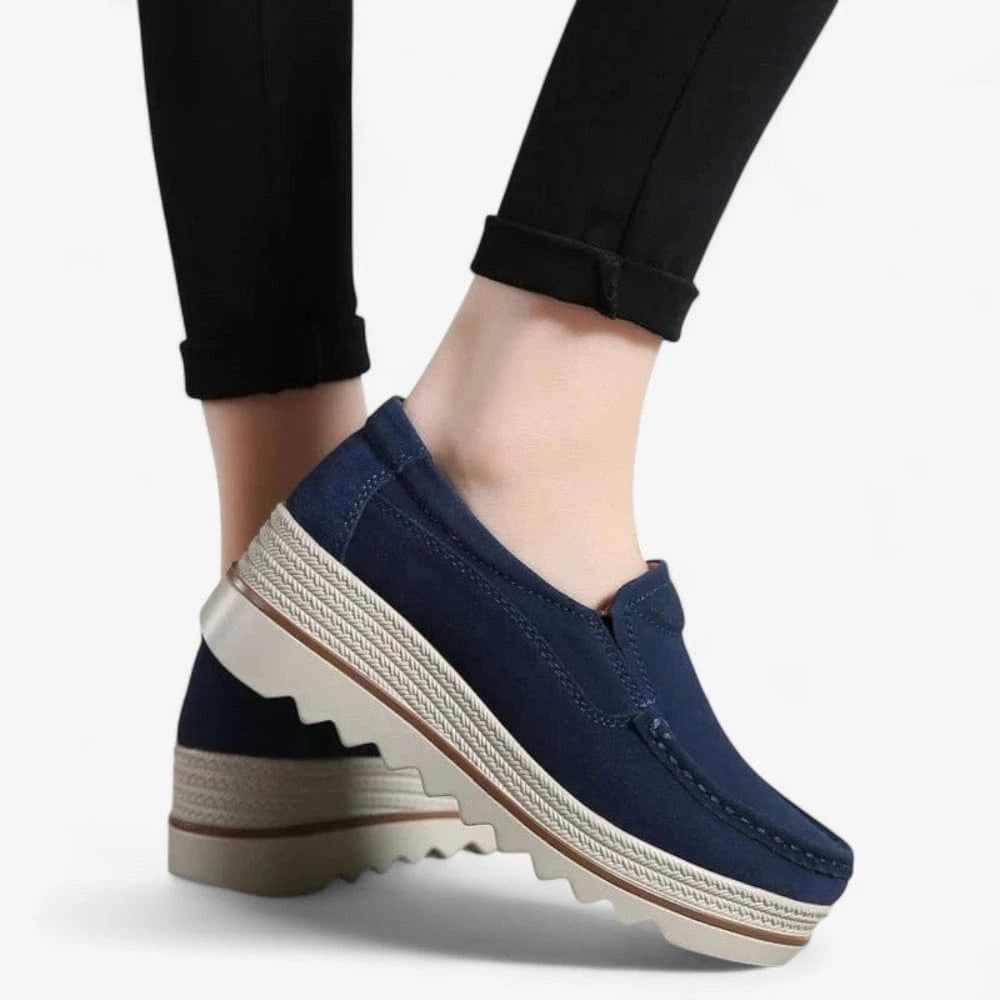 AtelierMocassin Mocassins Femme en Cuir Bleu Marine Compensés