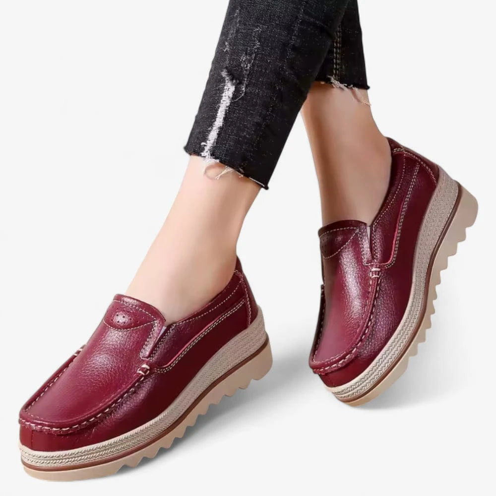 AtelierMocassin Mocassins Femme en Cuir Bordeaux Compensés