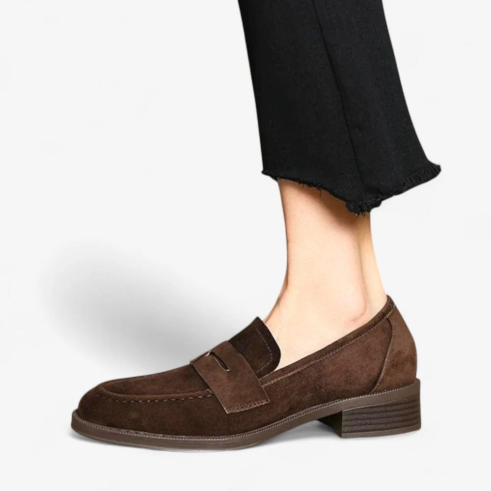 AtelierMocassin Mocassins Femme en Daim & Cuir Marron à Talon