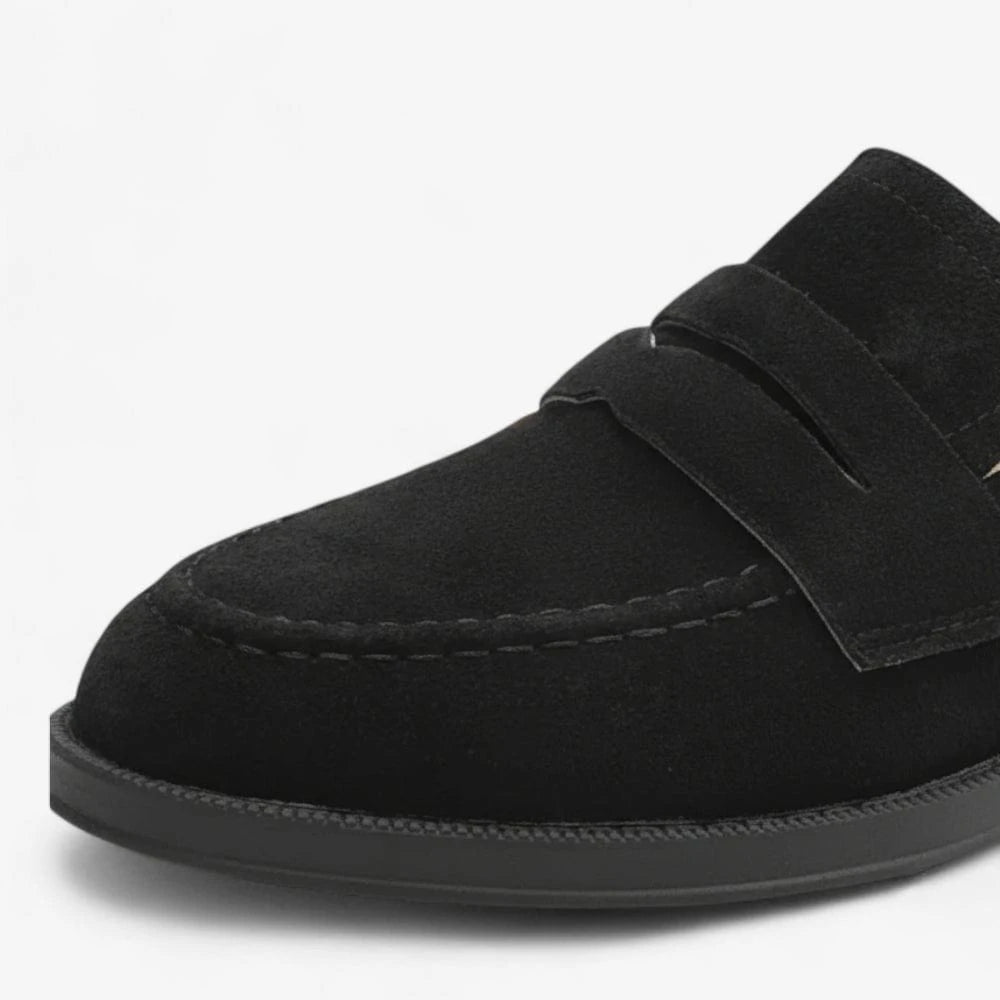 AtelierMocassin Mocassins Femme en Daim & Cuir Noir à Talon