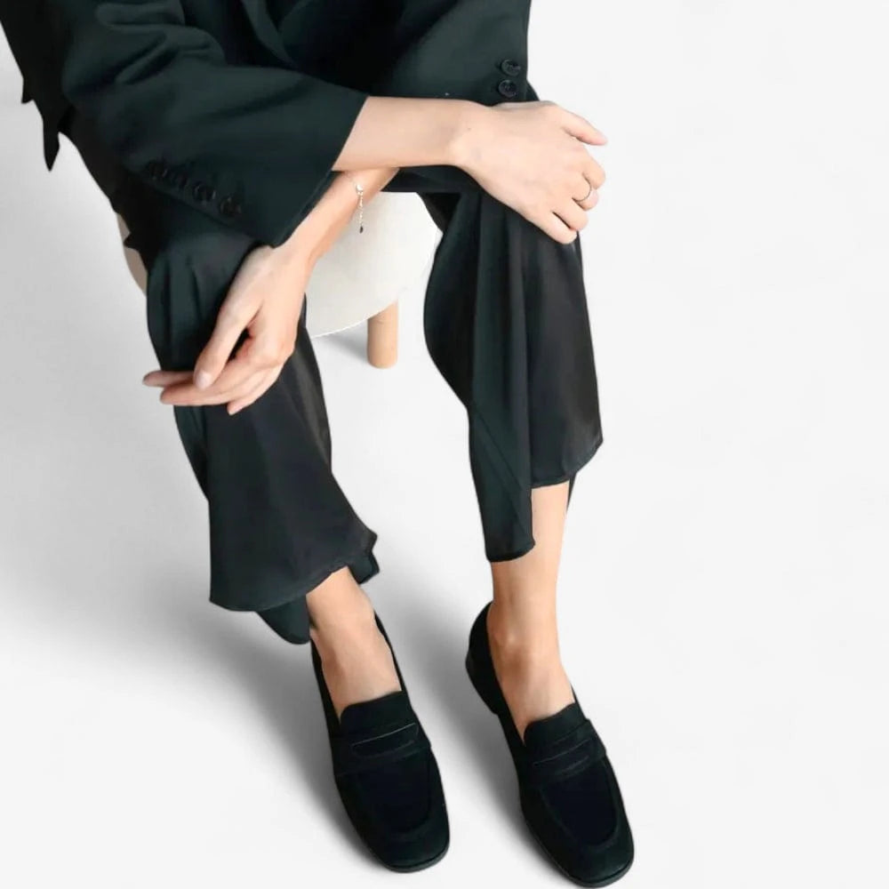 AtelierMocassin Mocassins Femme en Daim & Cuir Noir à Talon