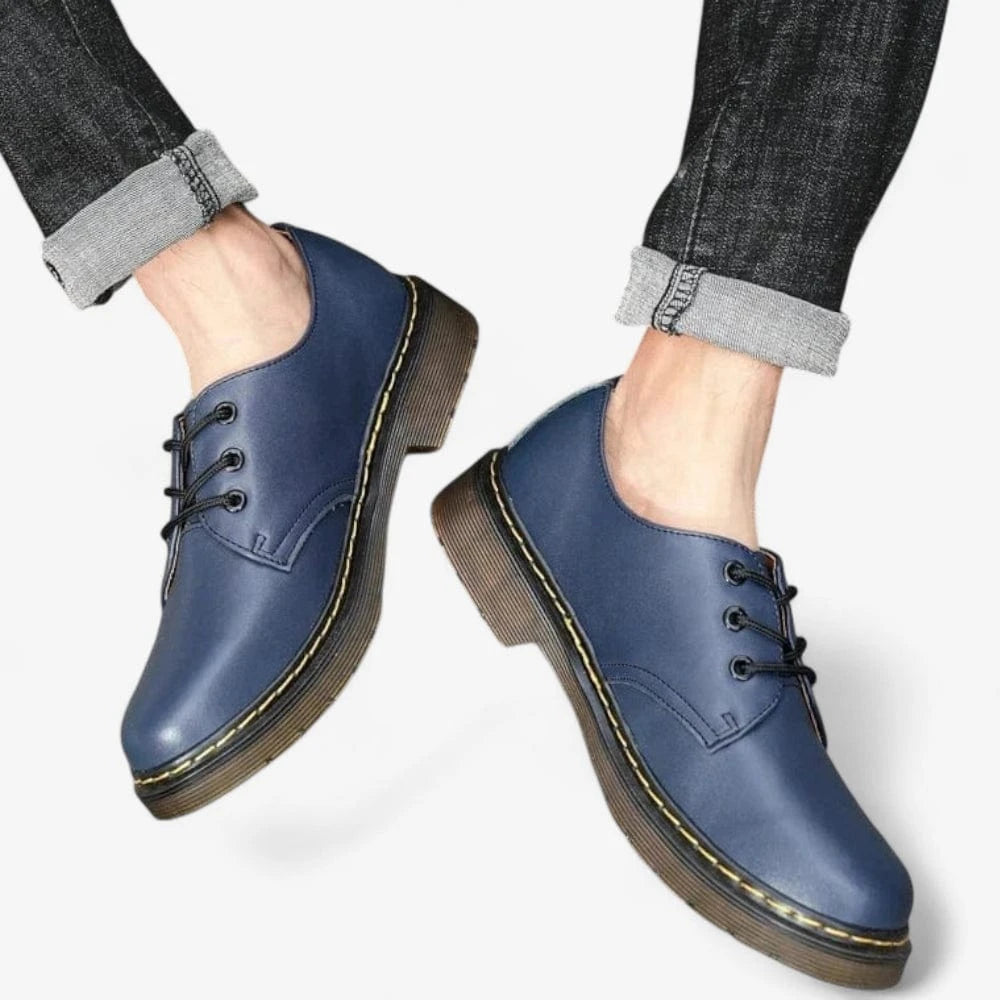 AtelierMocassin Mocassins Unisexe en Cuir Bleu Marine Plateforme
