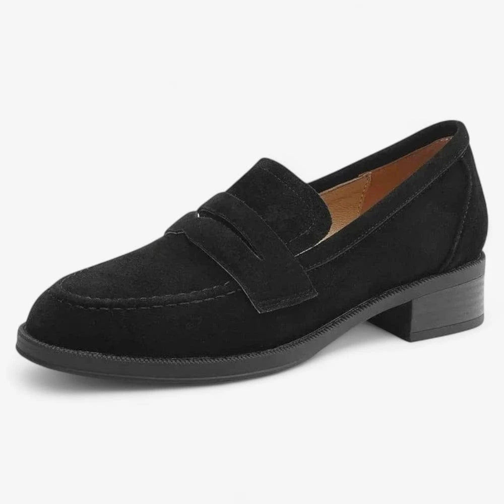 AtelierMocassin Noir / 34 Mocassins Femme en Daim & Cuir Noir à Talon