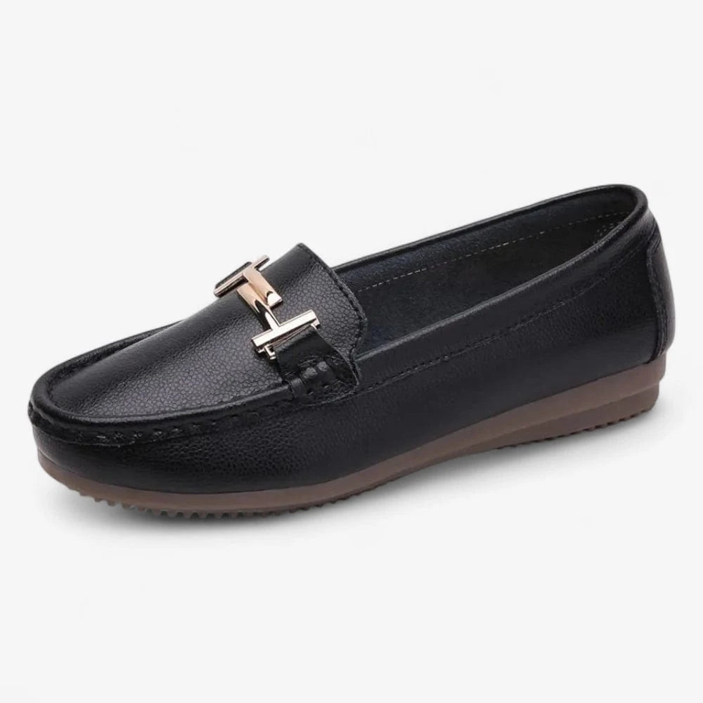 AtelierMocassin Noir / 35 Mocassin Femme en Cuir Noir à Barrette Métallique
