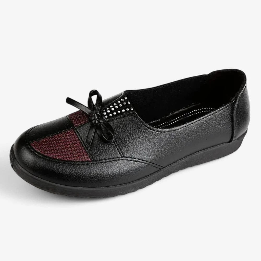 AtelierMocassin Noir / 35 Mocassin Femme en Cuir Noir avec Nœud Décoratif