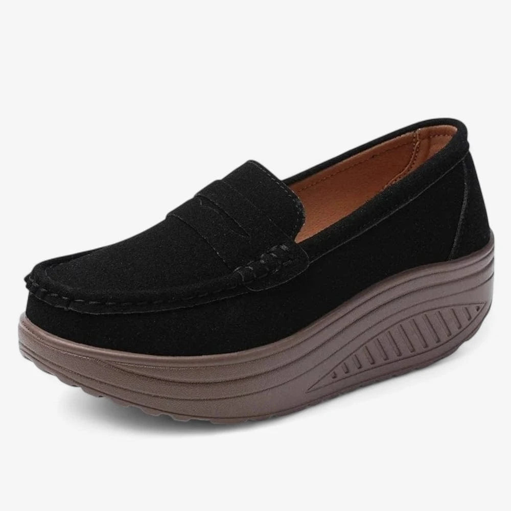 AtelierMocassin Noir / 35 Mocassins Compensés Femme Noir en Daim