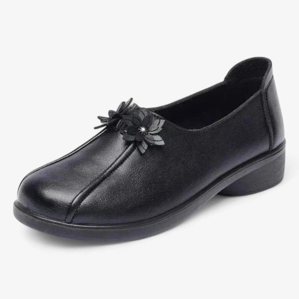 AtelierMocassin Noir / 35 Mocassins Femme Souple en Cuir Noir à Fleurs