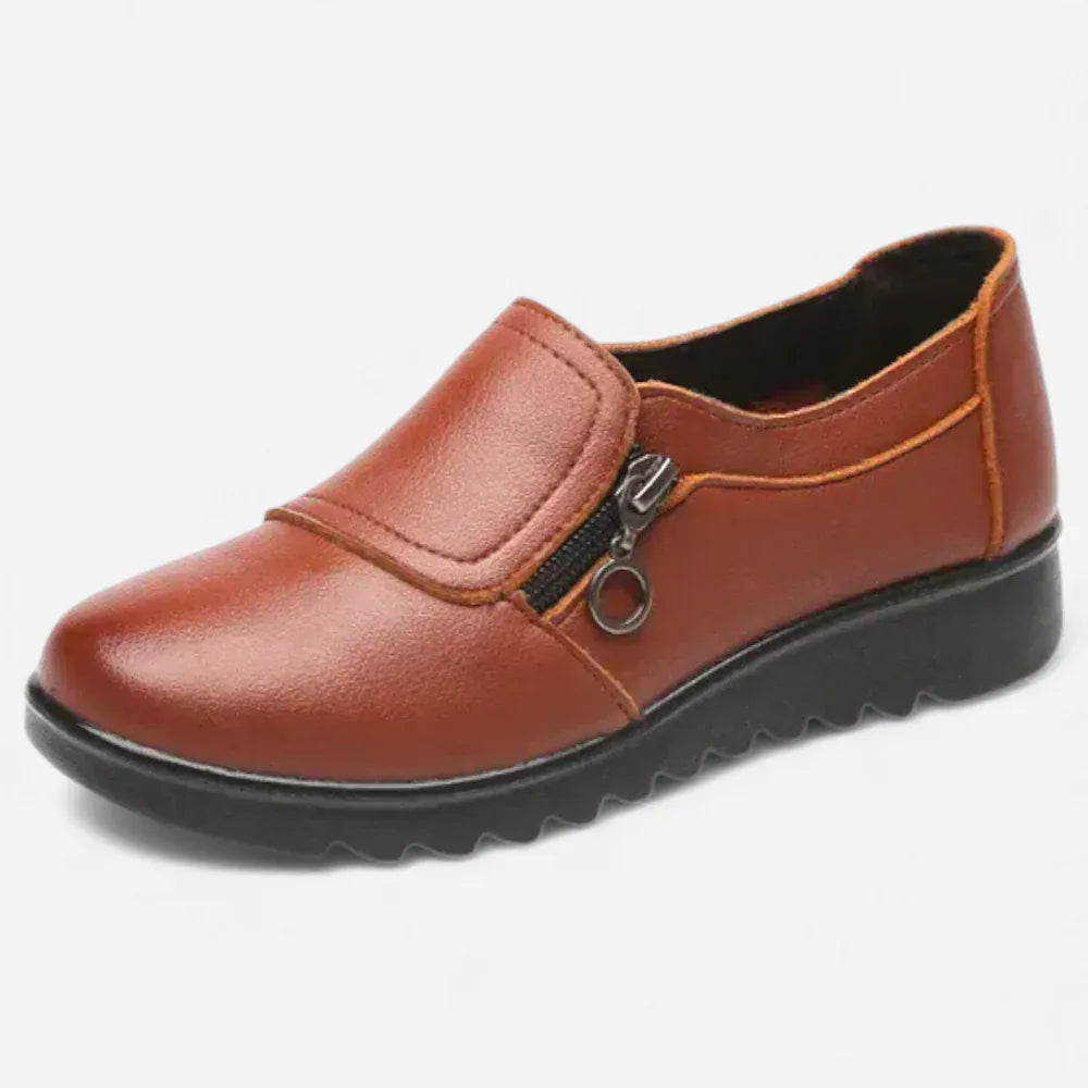 AtelierMocassin Marron / 35 Mocassins Femme en Cuir Marron à Fermeture Éclair