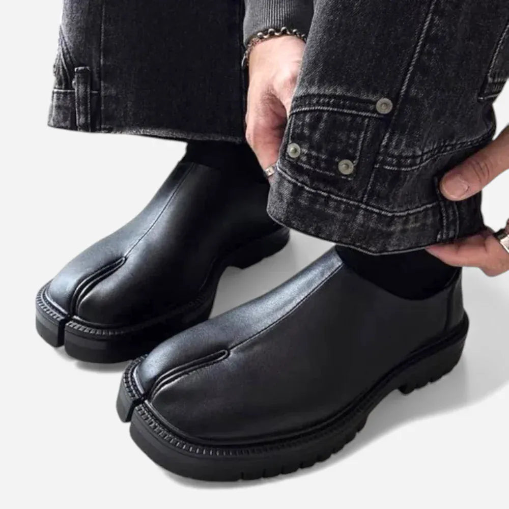 AtelierMocassin Mocassins Femme Tabi en Cuir Noir Plateforme