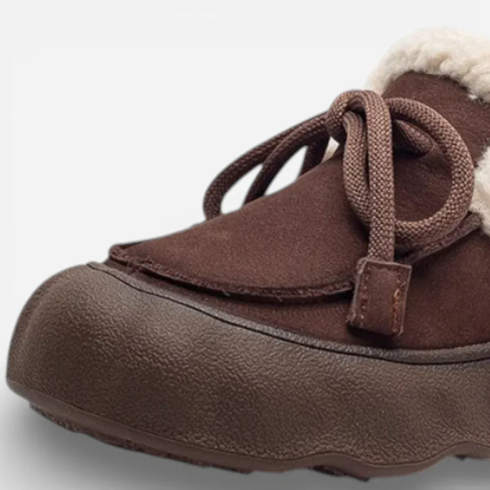 AtelierMocassin Mocassins Femme Hiver en Cuir & Daim Marron Plateforme