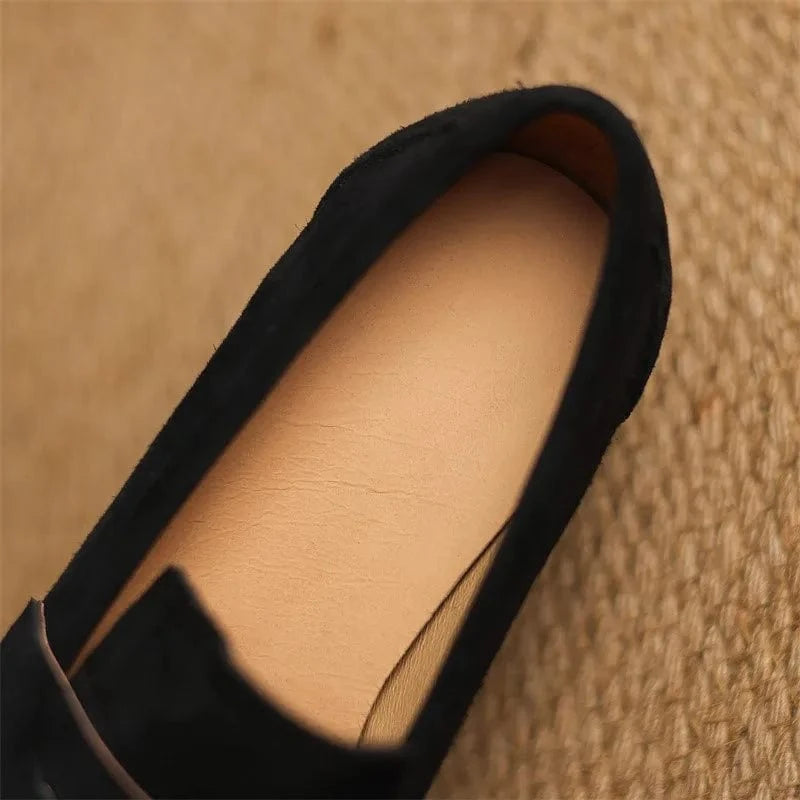 Mocassins Femme à Talon en Daim Noir