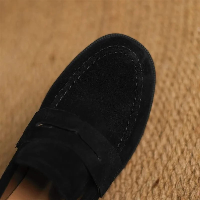 Mocassins Femme à Talon en Daim Noir