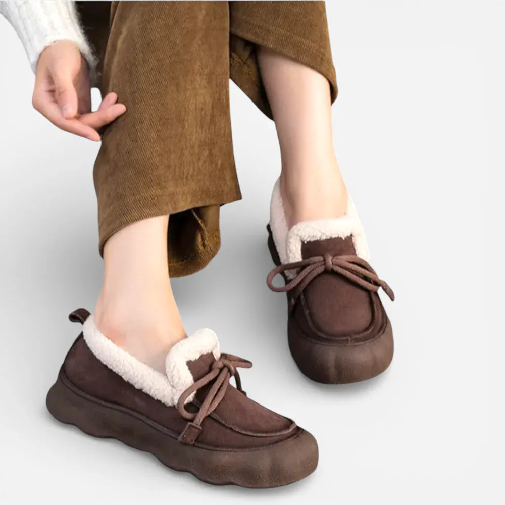 AtelierMocassin Mocassins Femme Hiver en Cuir & Daim Marron Plateforme