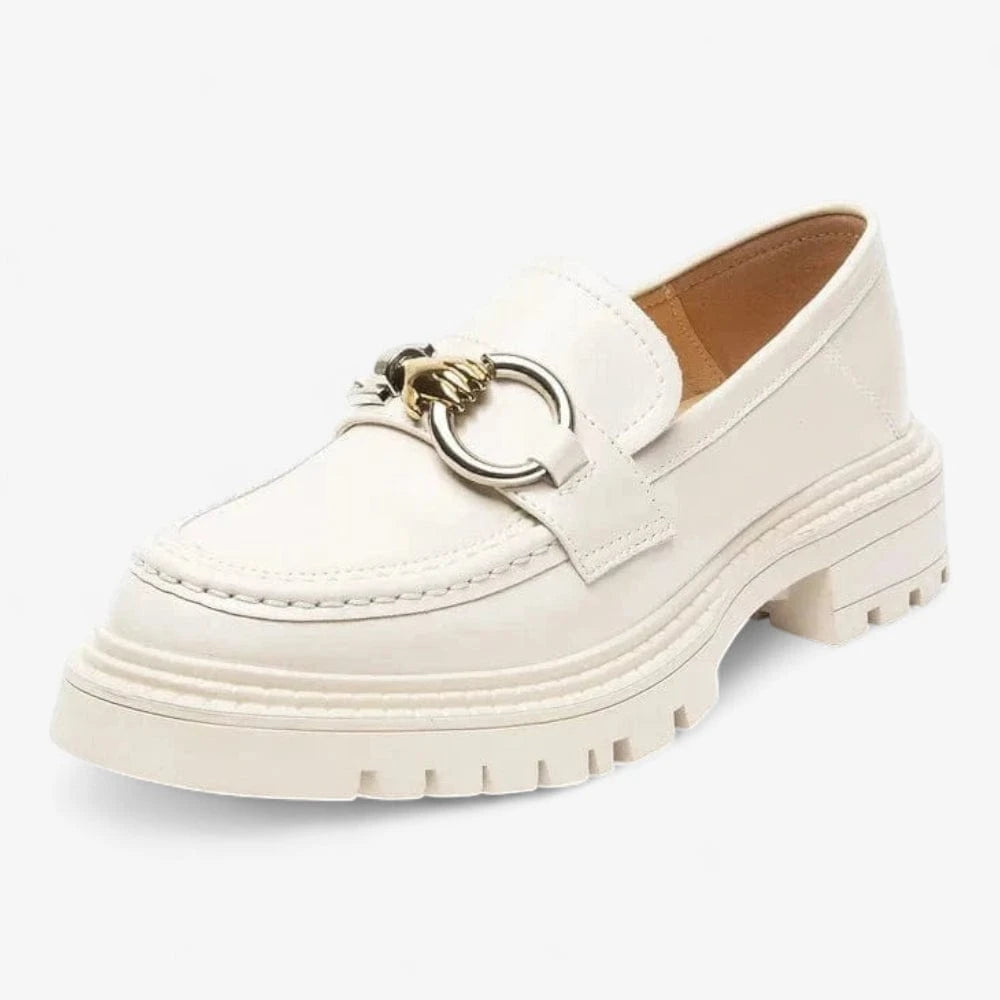 AtelierMocassin Beige / 34 Mocassins Femme en Cuir Vernis Beige Plateforme