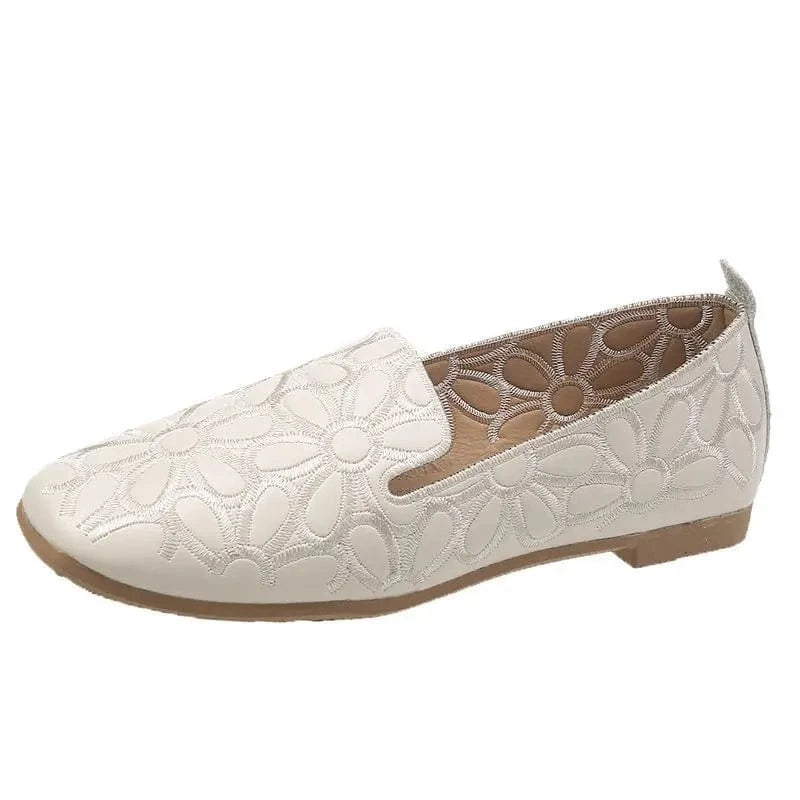 AtelierMocassin Beige / 35 Mocassins Femme Ajourés Beige à Motif Floral