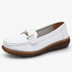 AtelierMocassin Blanc / 35 Mocassin Femme en Cuir Blanc à Barrette Métallique