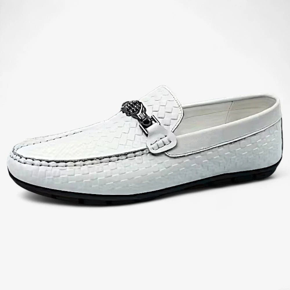 AtelierMocassin Blanc / 36 Mocassins Homme en Cuir Blanc à Motifs
