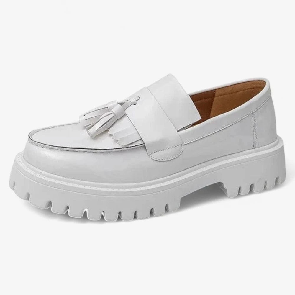 AtelierMocassin Blanc / 38 Mocassins Homme en Cuir Blanc à Gland Plateforme