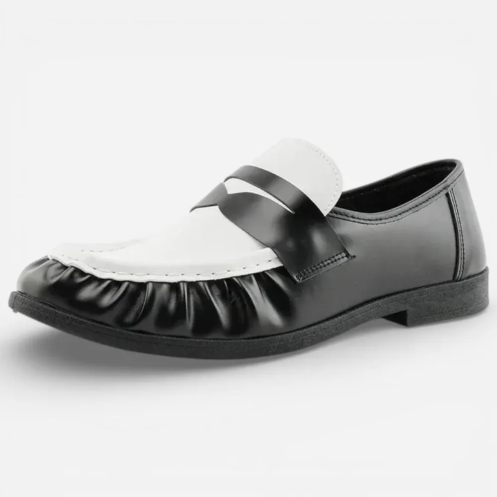 AtelierMocassin Blanc / 39 Mocassins Homme en Cuir Blanc & Noir Slip-On