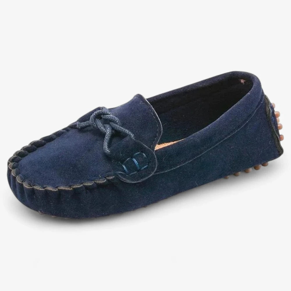 AtelierMocassin Bleu Marine / 21 Mocassins Enfant en Cuir Bleu Marine Souple