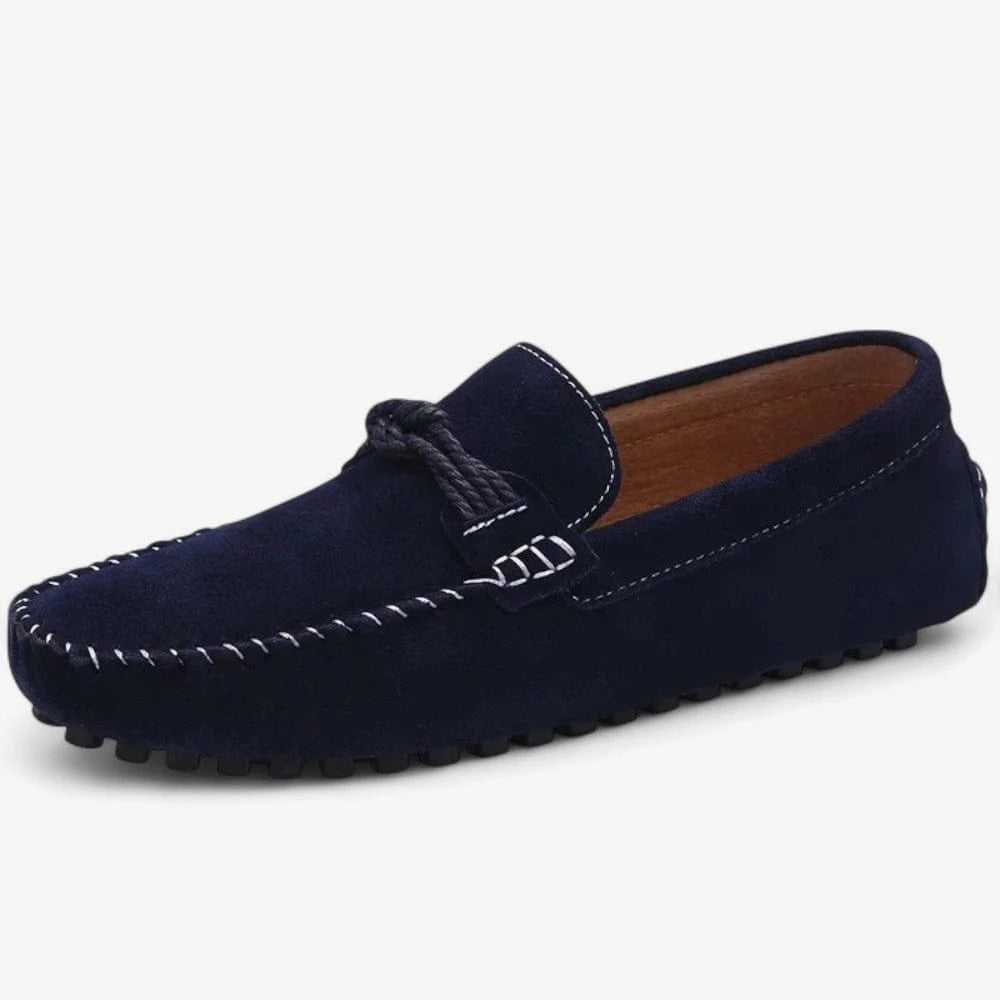 AtelierMocassin Bleu Marine / 38 Mocassins Homme en Daim Bleu Marine avec Cordon Décoratif