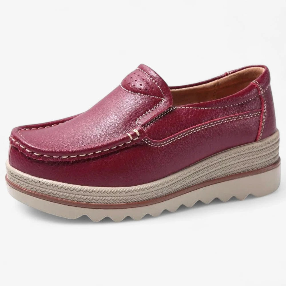 AtelierMocassin Bordeaux / 35 Mocassins Femme en Cuir Bordeaux Compensés
