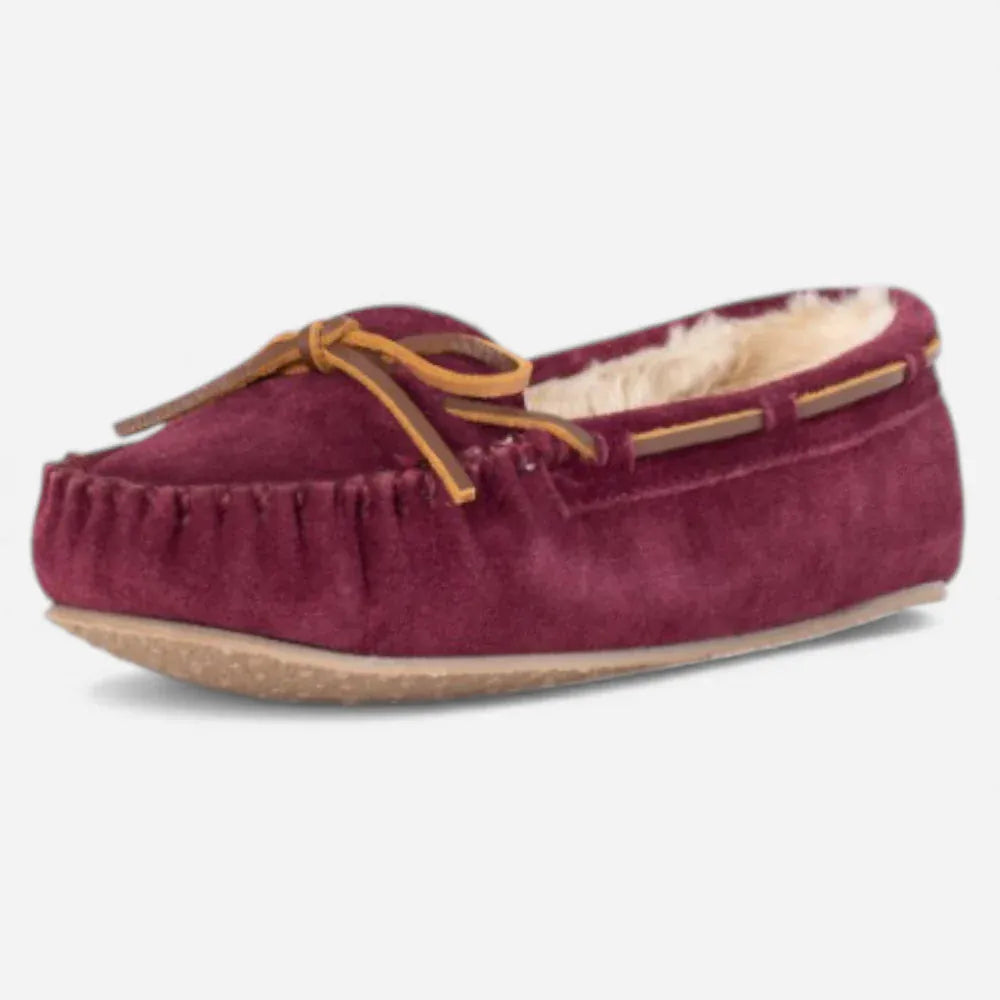 AtelierMocassin Bordeaux / 36 Mocassins Femme Hiver en Cuir & Laine Bordeaux à Lacet Décoratif