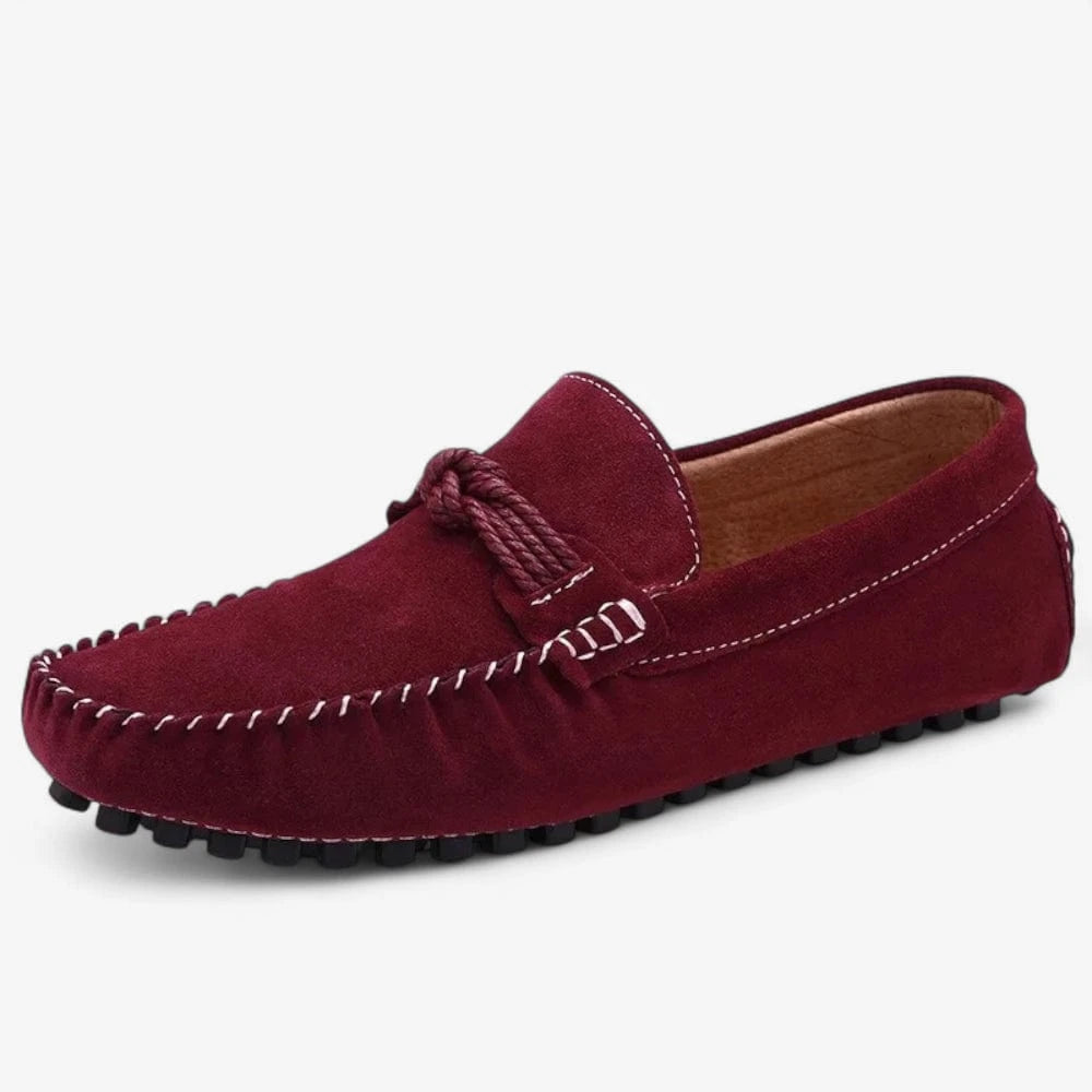 AtelierMocassin Bordeaux / 38 Mocassins Homme en Daim Bordeaux avec Cordon Décoratif