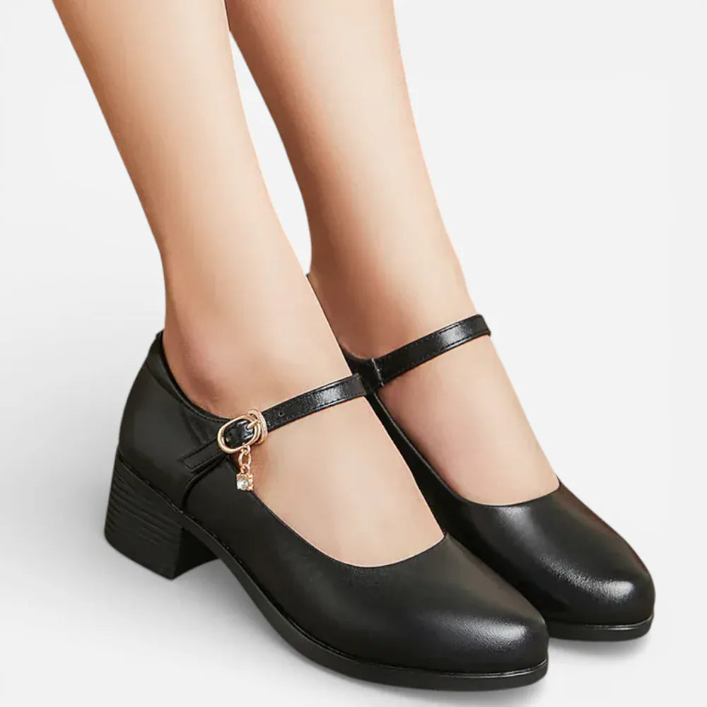 Mocassins Femme en Cuir Noir à Talon