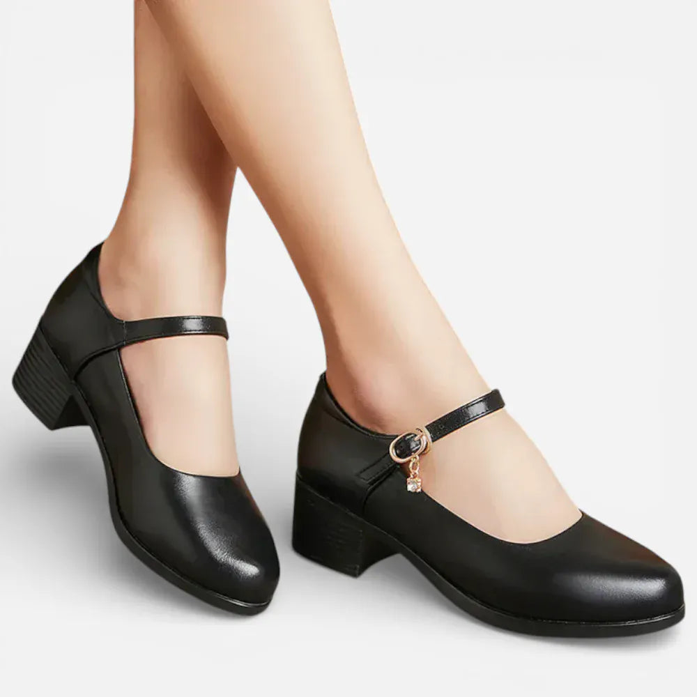Mocassins Femme en Cuir Noir à Talon
