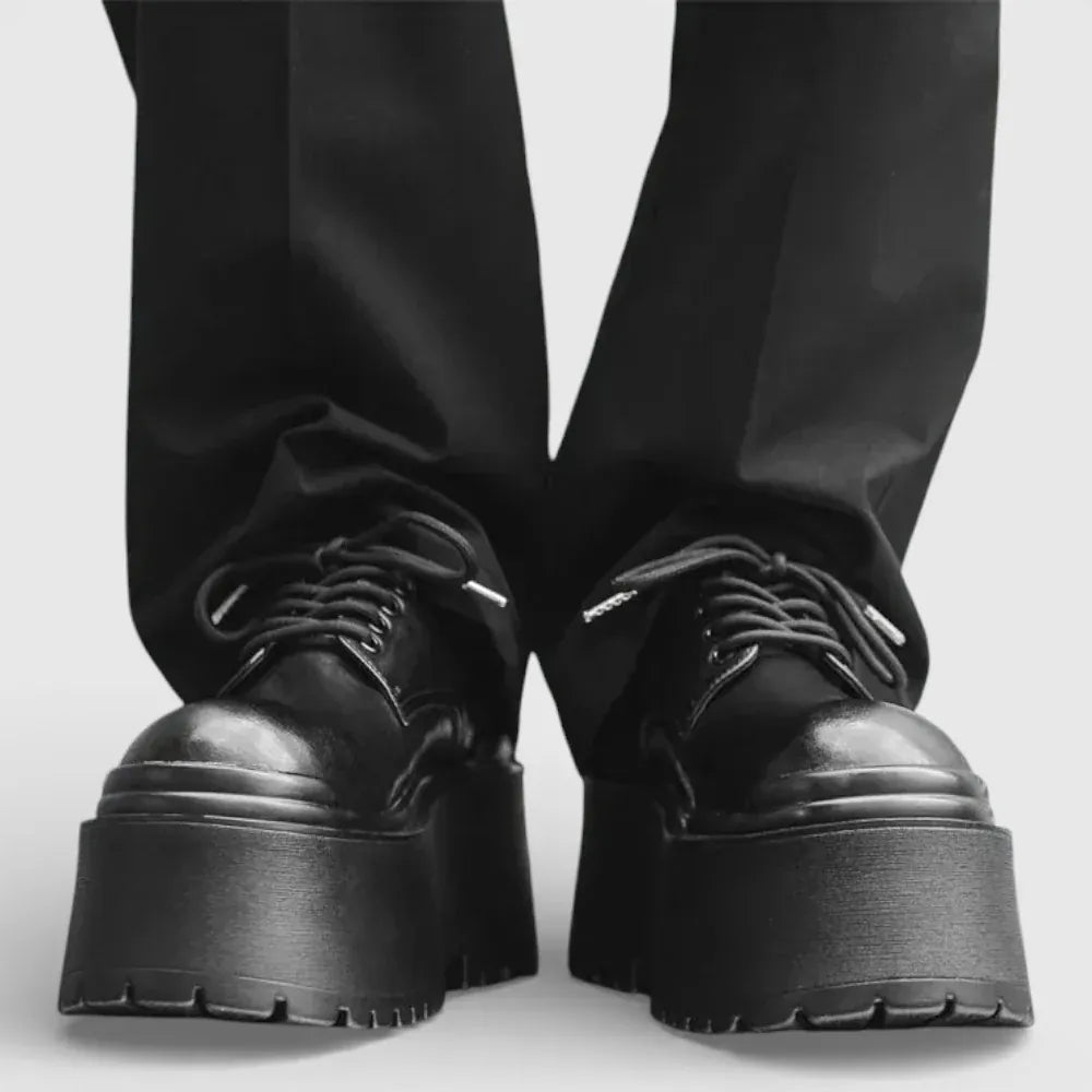 AtelierMocassin Derby Homme en Cuir Noir Plateforme