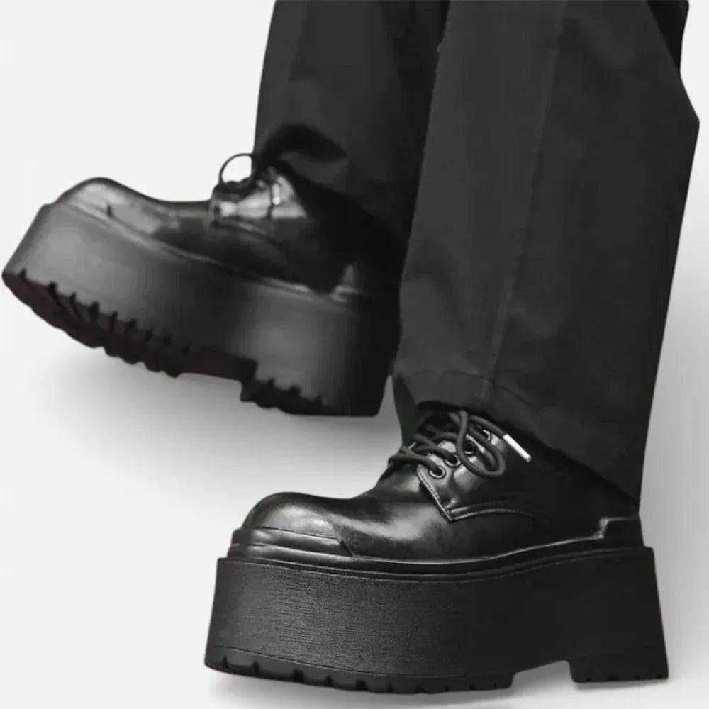 AtelierMocassin Derby Homme en Cuir Noir Plateforme