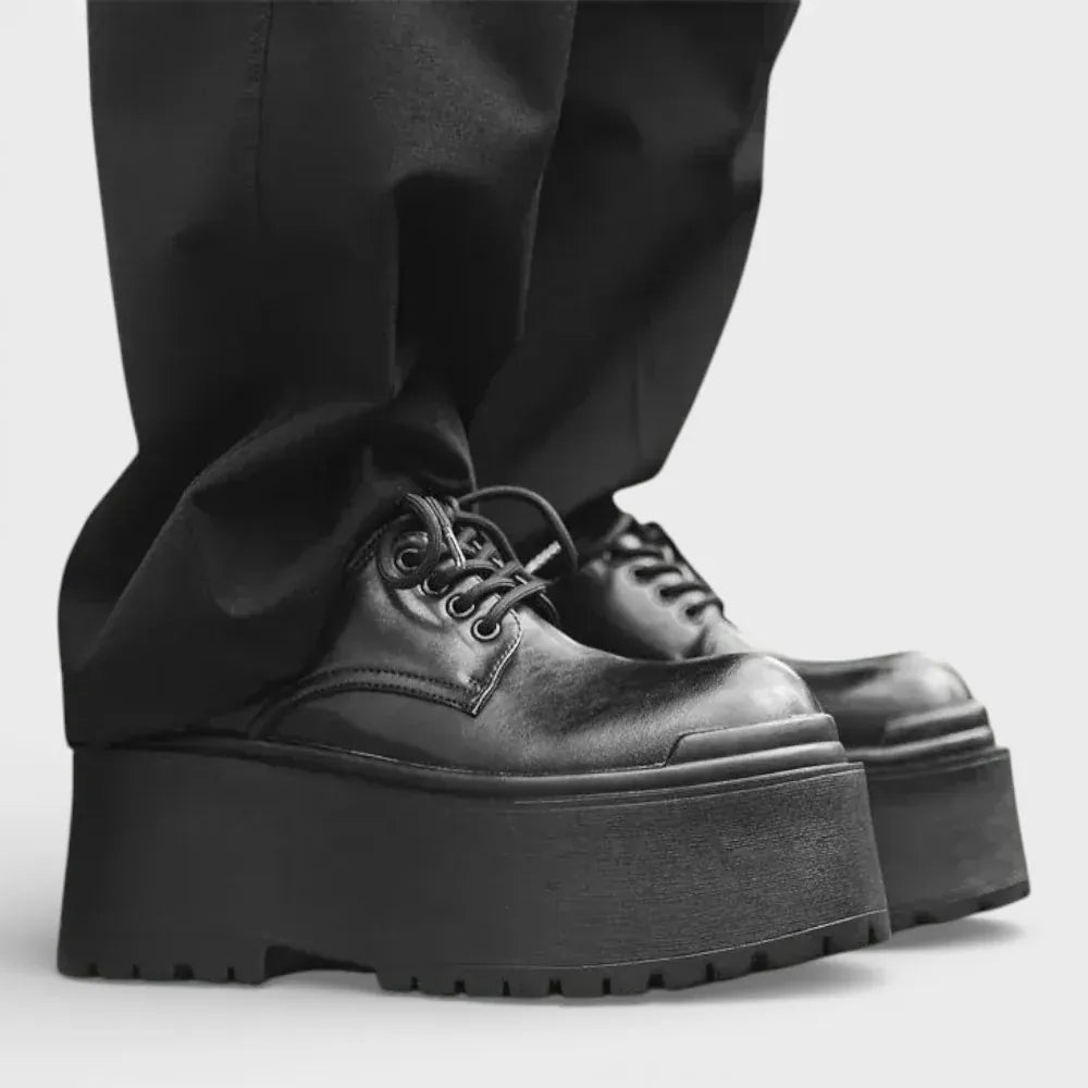 AtelierMocassin Derby Homme en Cuir Noir Plateforme